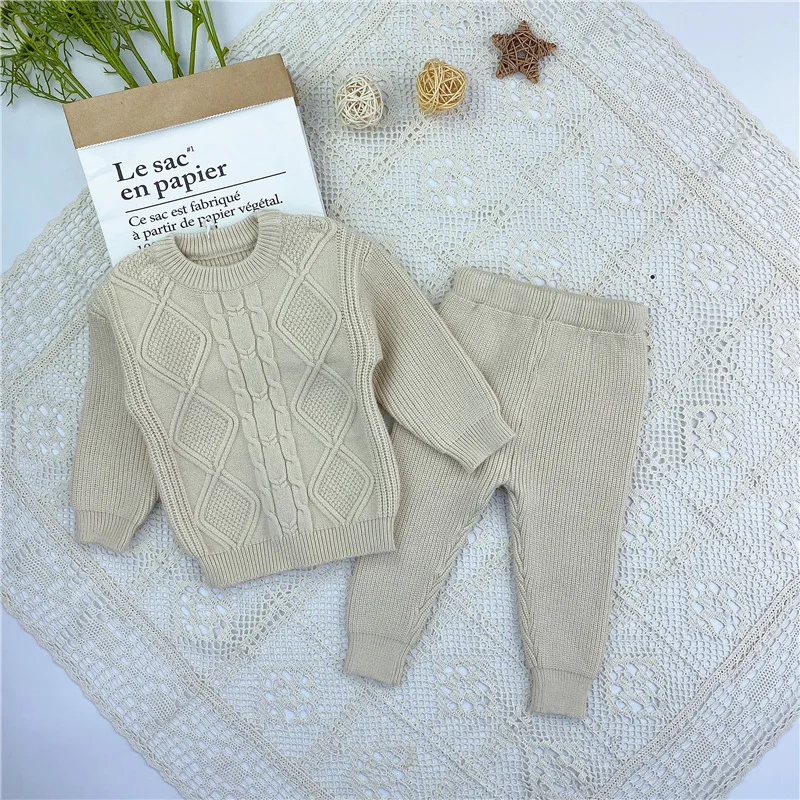 Newborn Baby Girl Boy knitted Clothes Set Sweater+Pant 2PCS Cotton Infant Toddler Spring Autumn Winter Clothing sets Outfit 0-2Y