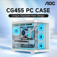 AOC CG455 Black ATX Desktop PC Case Computer Seaview Room Case Integrated Curved Glass Support 10 Fan Position 360 Water Cooling