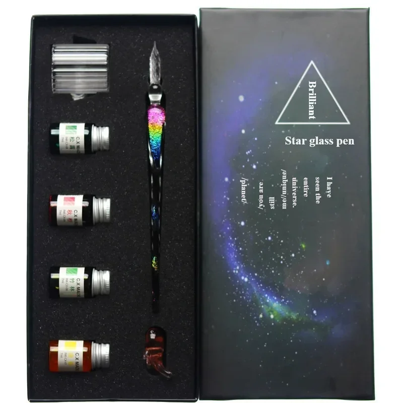 قلم زجاجي على شكل نجمة مغموس في صندوق هدايا قلم حبر مسحوق ذهبي مجموعة حبر ملونة للطلاب، قلم هدية إبداعي باللون الأحمر الصافي من Tiktok #3