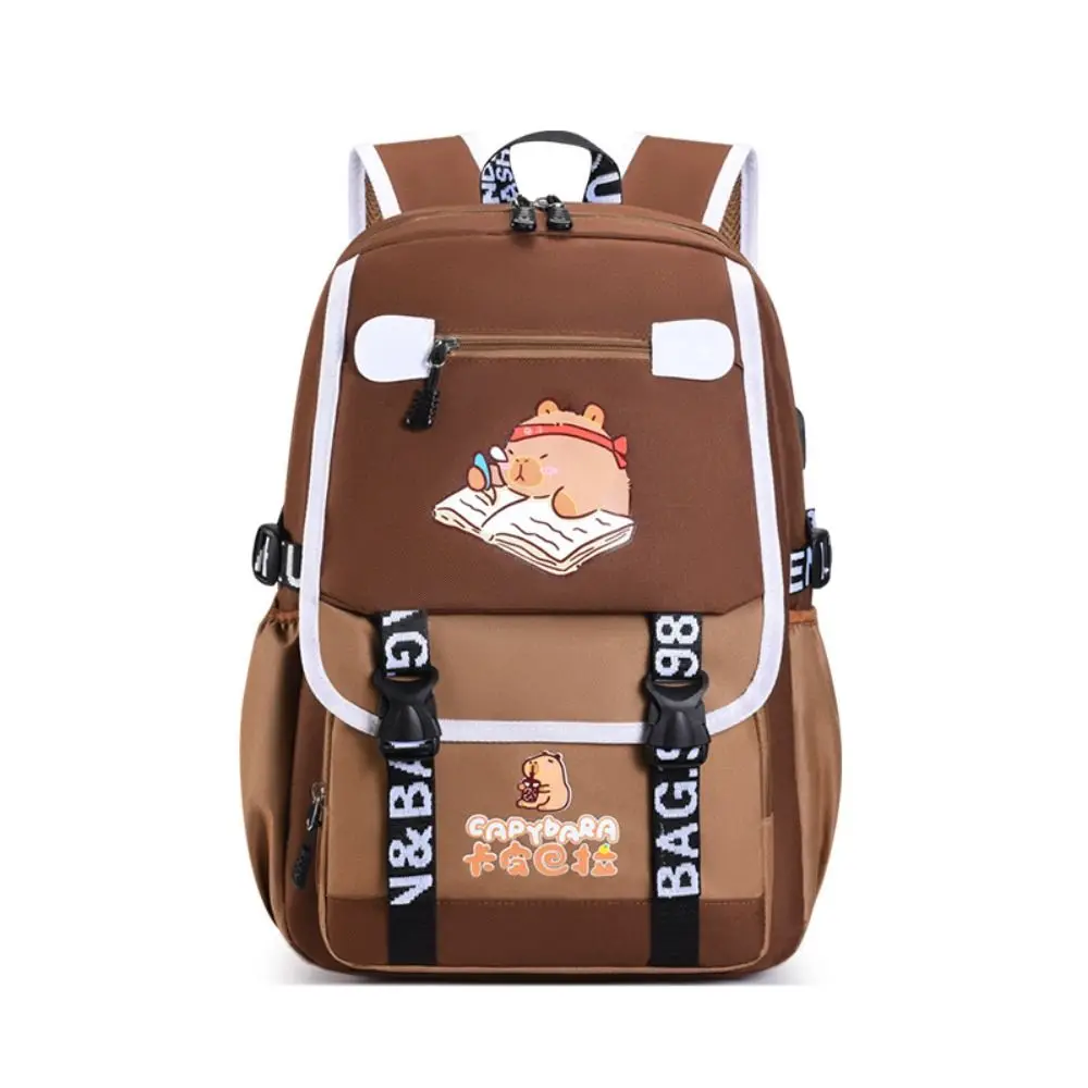 

New Nylon Backpack Large Capacity Lightweight Schoolbag Capybara Waterproof Bookbags Students