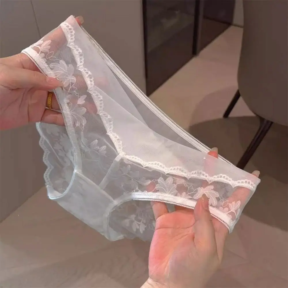 Fashion Mesh Lace Flower Panties Transparent Breathable Lace Briefs Low Waist Women Underwear Summer Spring