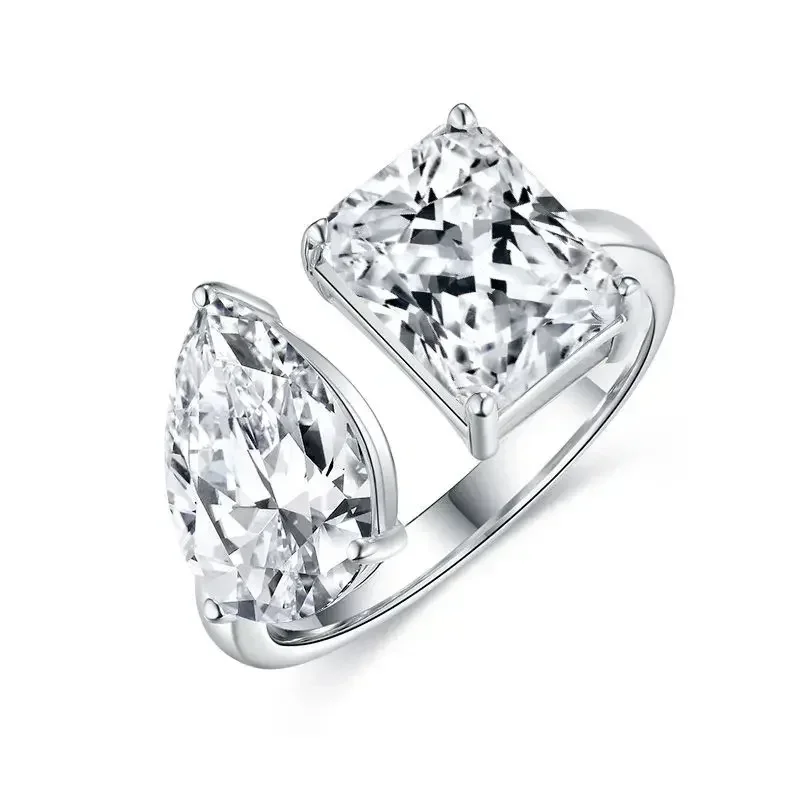 

6cttw D Color Emerald Waterdrop Cut Moissanite Diamond Rings For Women S925 Silver Two-stone Open Rings Fine Jewelry Gifts