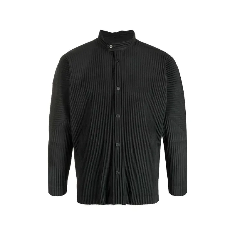 ISSEY Wrinkle Shirt with Drape Effect, V-neck Casual Long-Sleeved Jacket for Men