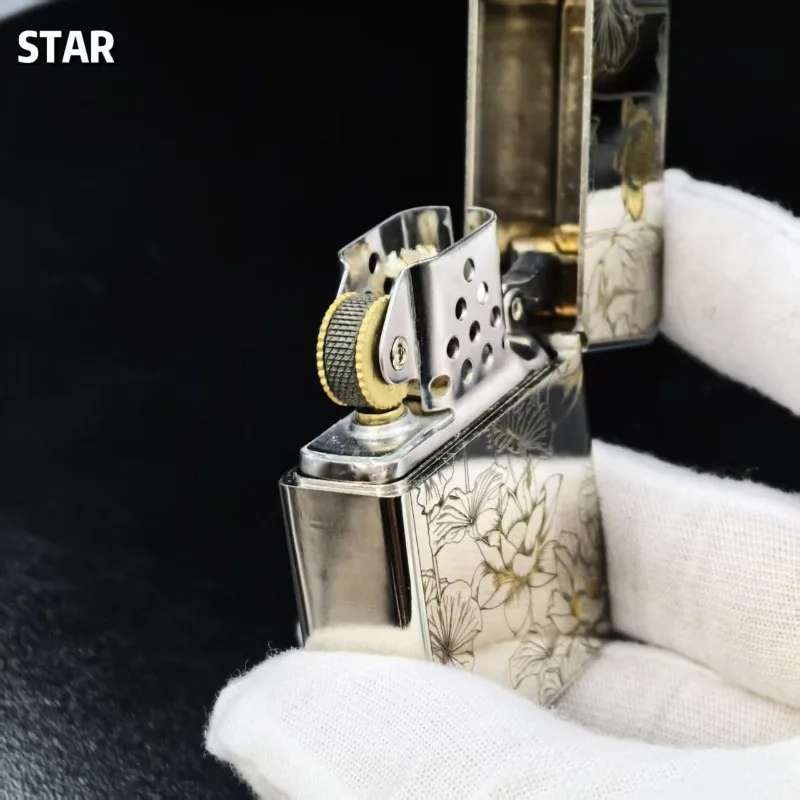 2026 STAR ST9 Kerosines Lighter, "Ode To The Lotus" Enamel & Resin Design, Nickel Silver Dual-Tone, Collectible Gift for Men
