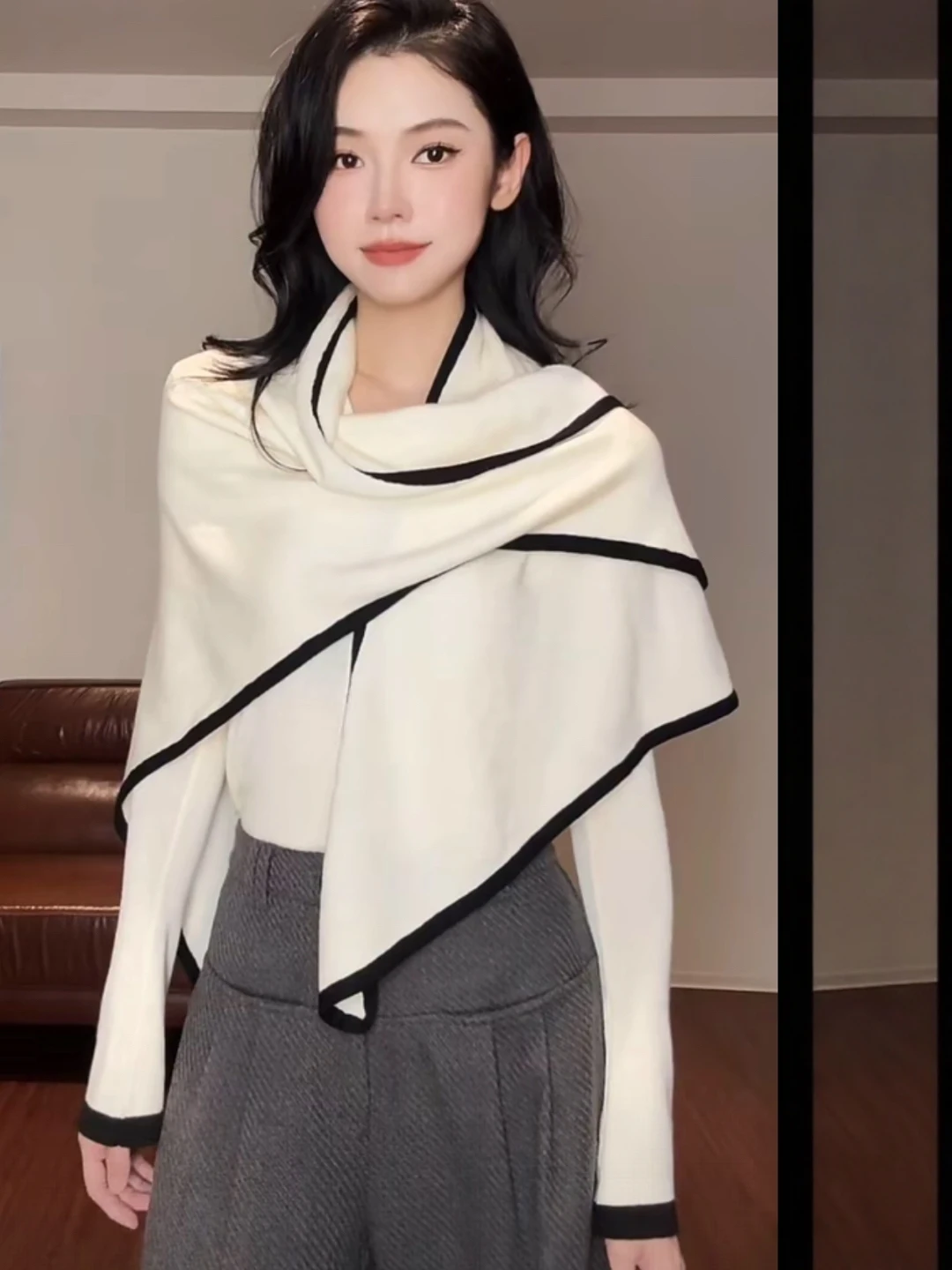 

Раннеосенний вязаный комплект из двух предметов с V-образным вырезом, женский, модный дизайн, корейский стиль, стандартный крой, длинный рукав