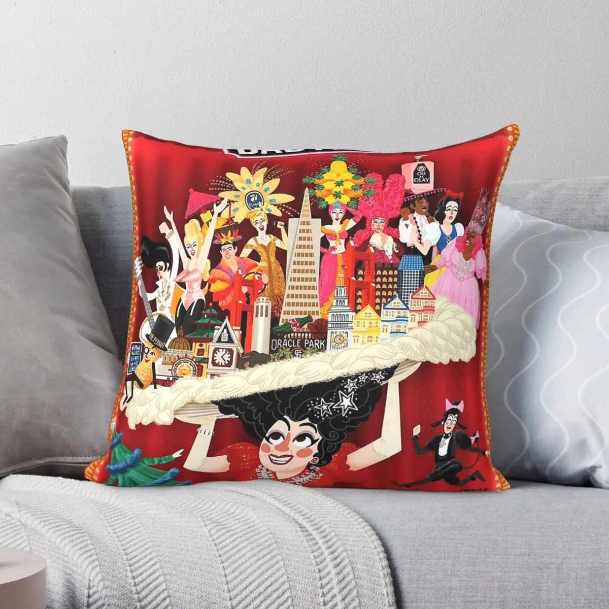 Beach Blanket Babylon Celebration Pillowcase Polyester Linen Velvet Creative Zip Decorative Room Cushion Case