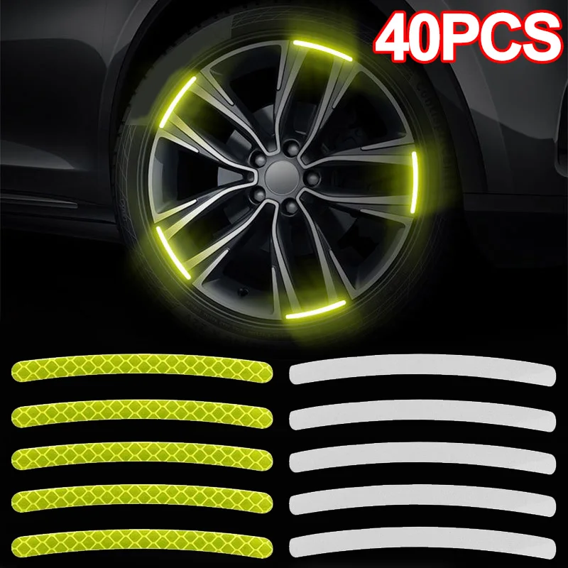 40/20PCS Universal Car Wheel Reflective Stickers Striped Tape Night Driving Safety Luminous Decorative Stickers Car Accessories