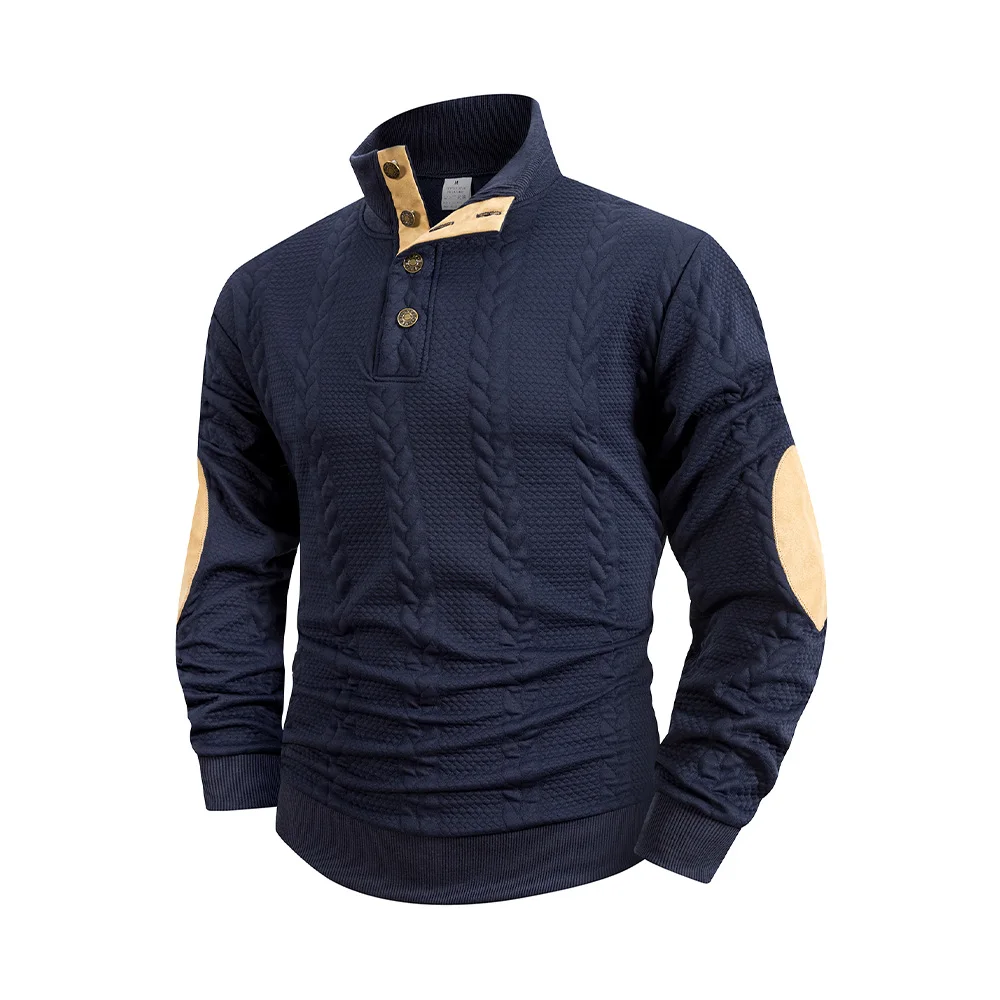 Frühling Herbst männer Casual Stehkragen Langarm Jacquard Gestrickte Pullover Pullover Taste Stehkragen Henry Sweatshirt – Detail 4