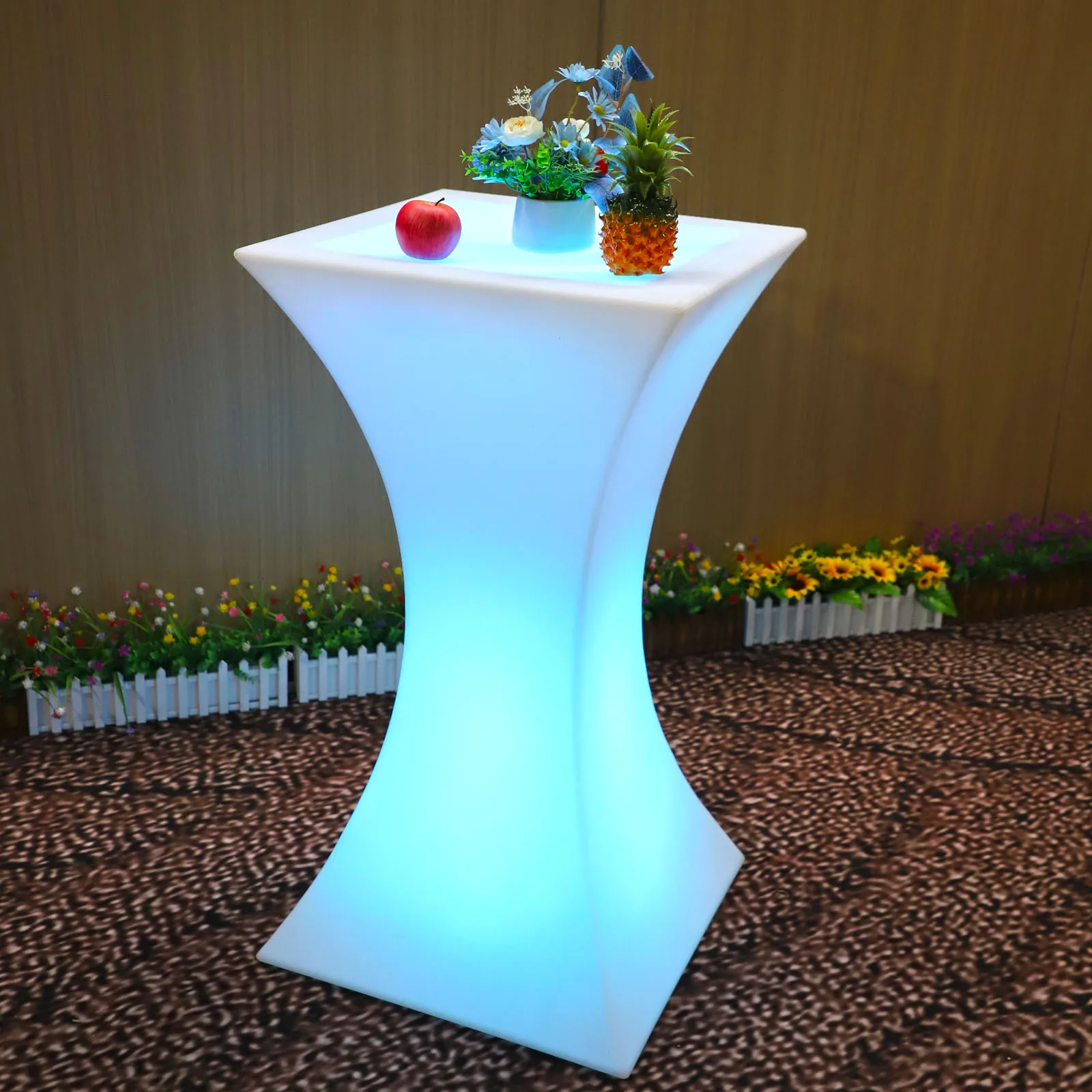 

LED Outdoor Luminescent Square Bar Counter Slender Waist Table for KTV Cocktail Bar Set Elegant Furniture