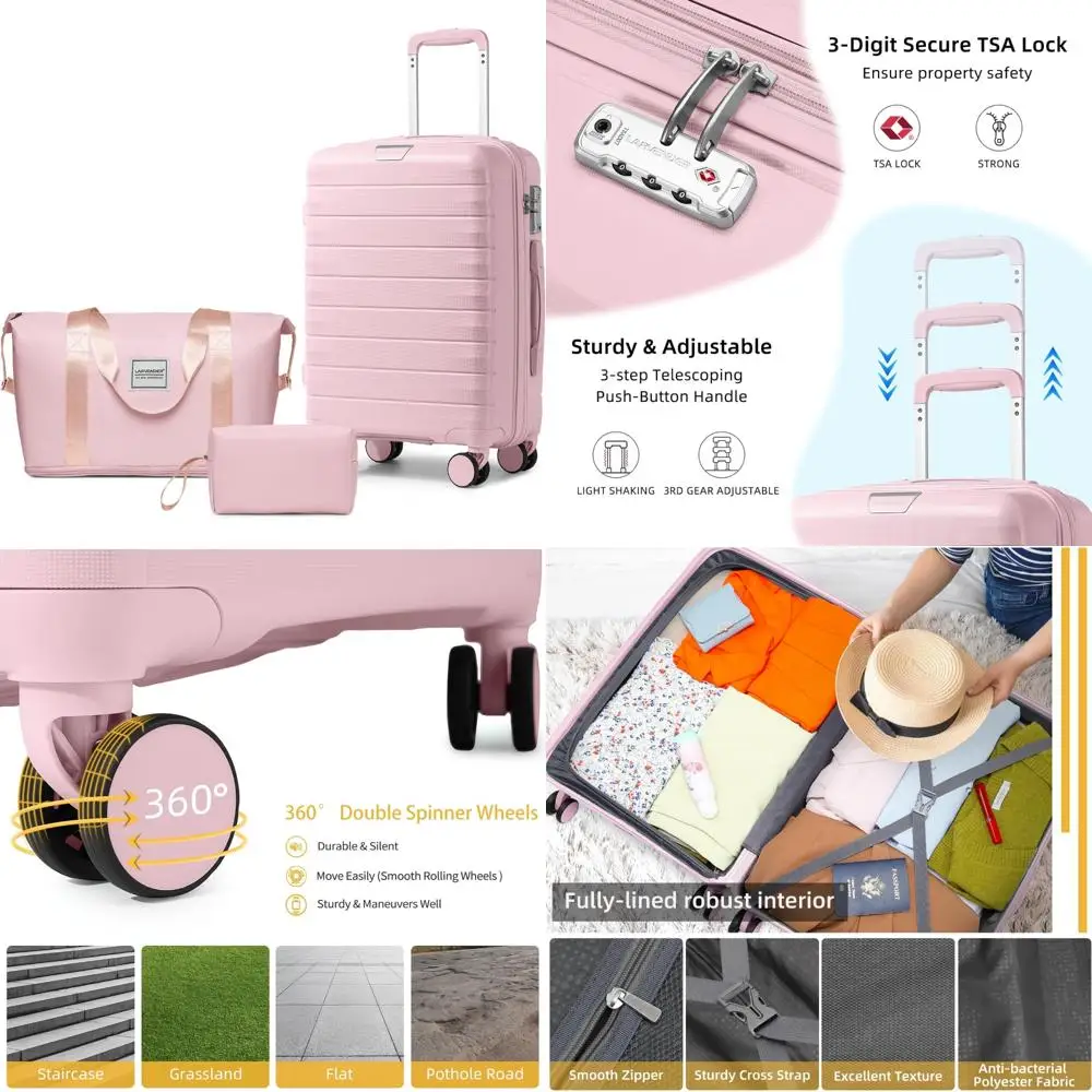 

Набор чемоданов Hardide Spinner из 3 предметов с спортивной сумкой, замком TSA, чемоданом для ручной клади, 360° ° Колеса для путешествий