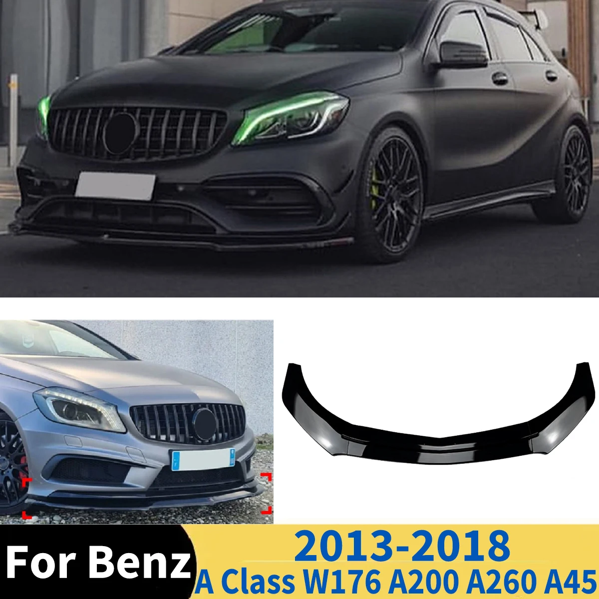 

Front Bumper Spoiler Lip Splitter Diffuser Tuning For Mercedes Benz A Class W176 A200 A260 A45 AMG 2013-2018 Auto Accessories