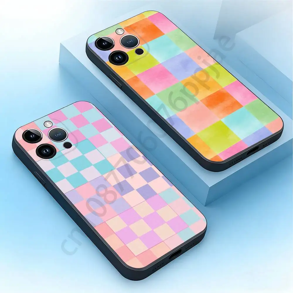 

Pastel checkerboard Phone Case For iPhone 17,16,15,14,13,12,11,Plus,Pro Max,Mini,Soft Silicone Black Cover
