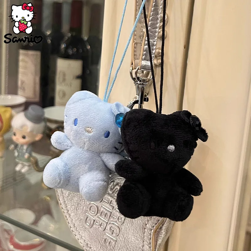 

Kawaii Hello Kitty Plush Keychain Sanrio Keyring Doll Cute Black Kitty Plushie Stuffed Toy Mini Bag Pendant Wholesale Girl Gift