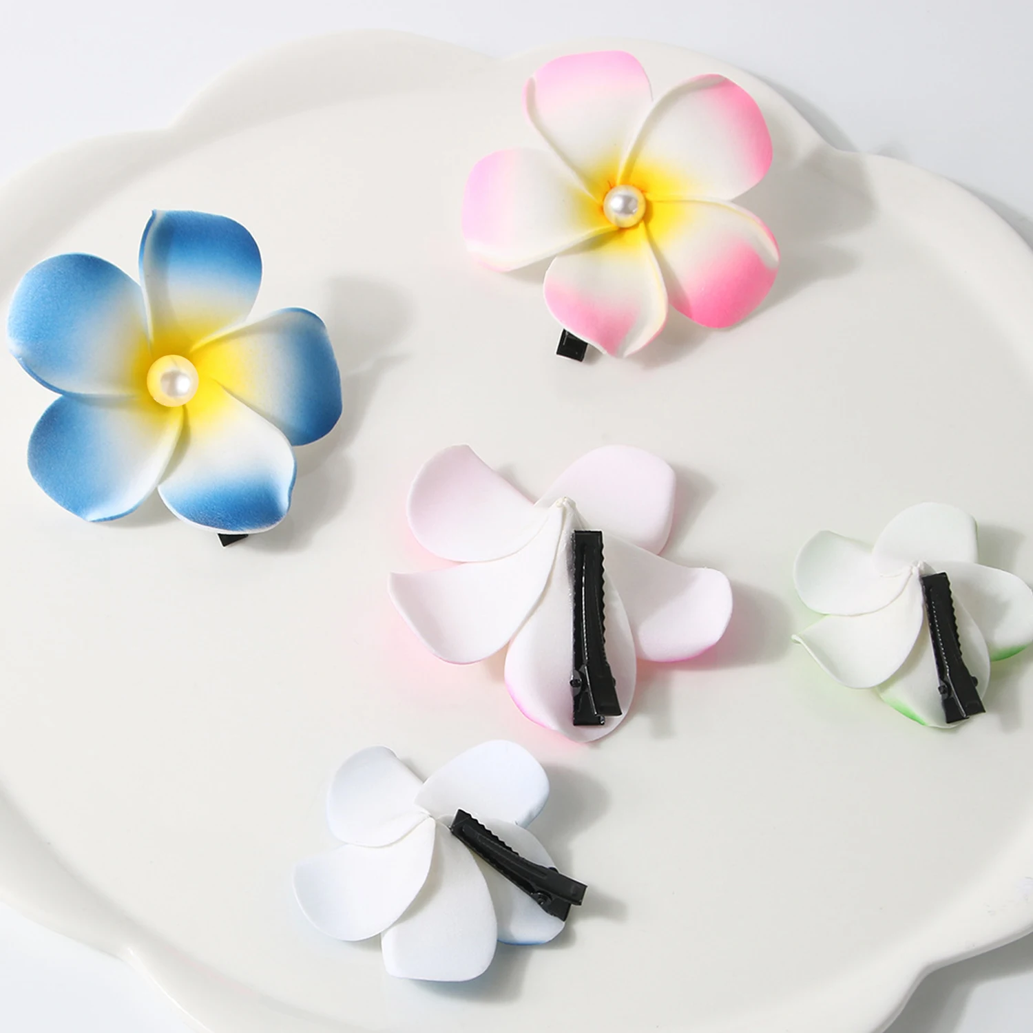 New Plumeria Flower Hair Clips Women Girls Lovely Egg Flower Barrette Hawaiian Wedding Bridal Hair Jewelry Accessories