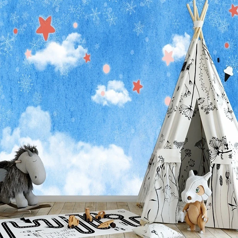 Custom Papel Pintado Murals Modern Stars Cloud Sky Patterns Kids Wall Art Decor Background Painting Home Improvement Wall Decor