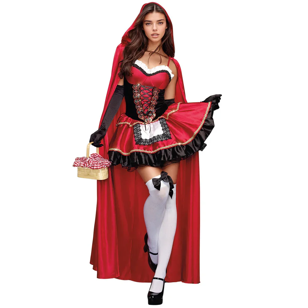 Vrouwen Roodkapje Kostuum Fancy Volwassen Halloween Cosplay Fantasia Carnaval Sprookje Meisje Jurk