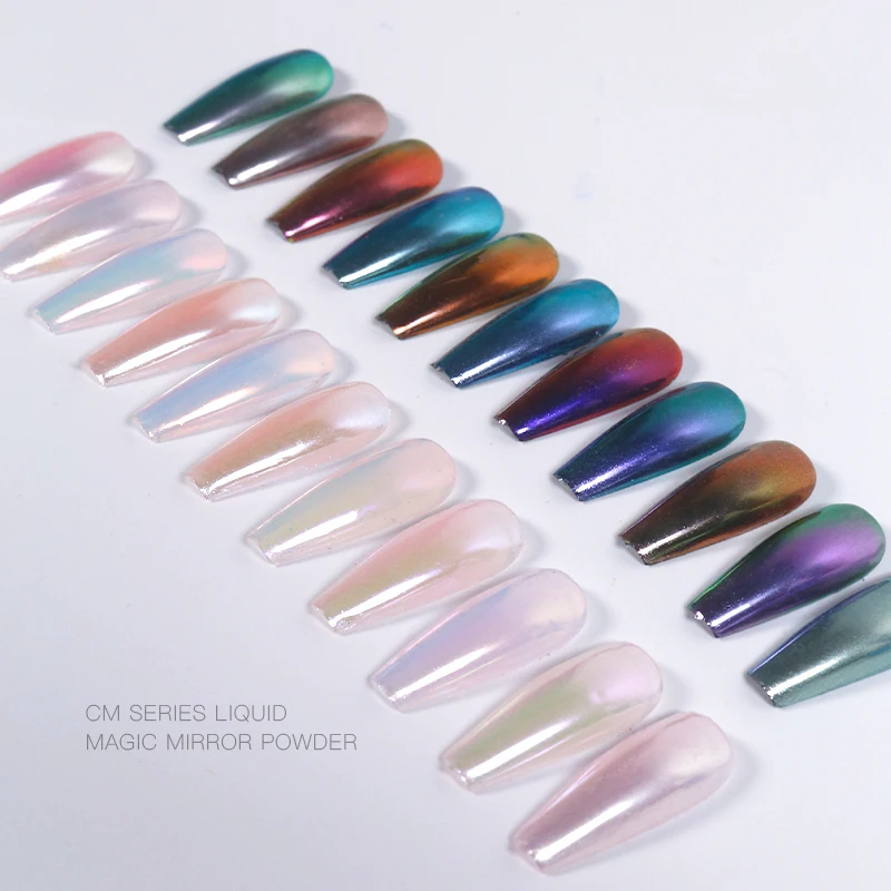 HNDO 11 Colors Tube Liquid Aurora Chrome Powder Mirror Effect for Professional Nail Art Manicure Moonlight Pigment CM Series