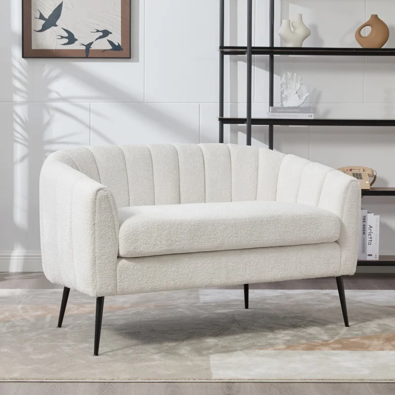 

#Modern Two Seat Chenille Couch Upholstered Love Seat Sofa With Metal Legs
