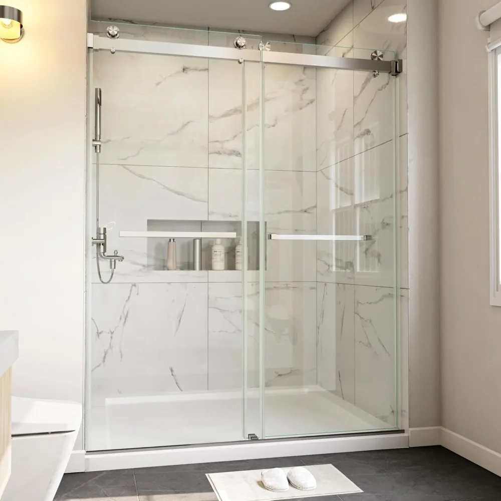 Frameless Shower Door, 62-66 “x 76”,10mm Thickness,clear Tempered Shatterproof Glass,adjustable Width,double Sliding Shower Door