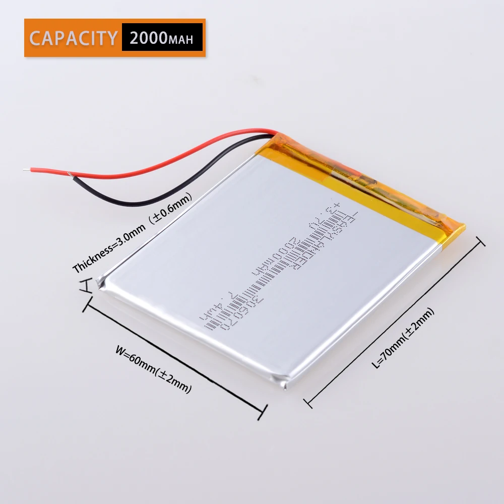 306070 3.7V 2000mAh Rechargeable li Polymer Battery For PSP PDA GPS DVR E-Book Tablet PC Power Bank Wexler Book E6005 356070