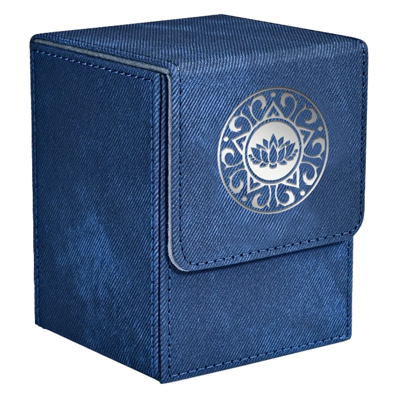 Card Deck Box, hold 100+ single sleeved cards, PU leather denim embossed