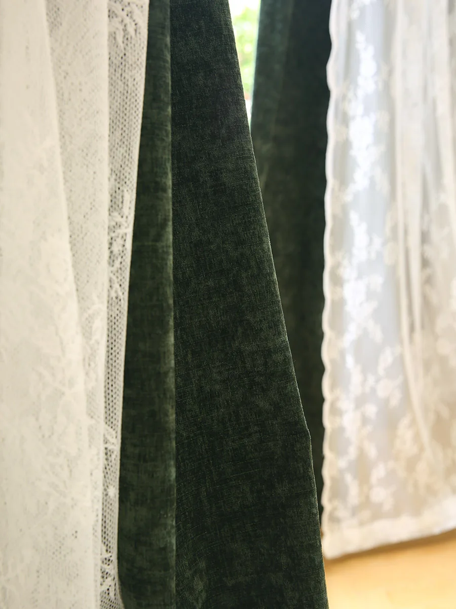 Tende patchate in pizzo addensato Jacquard di ciniglia verde foresta giapponese per soggiorno camera da letto balcone finestra francese personalizzata