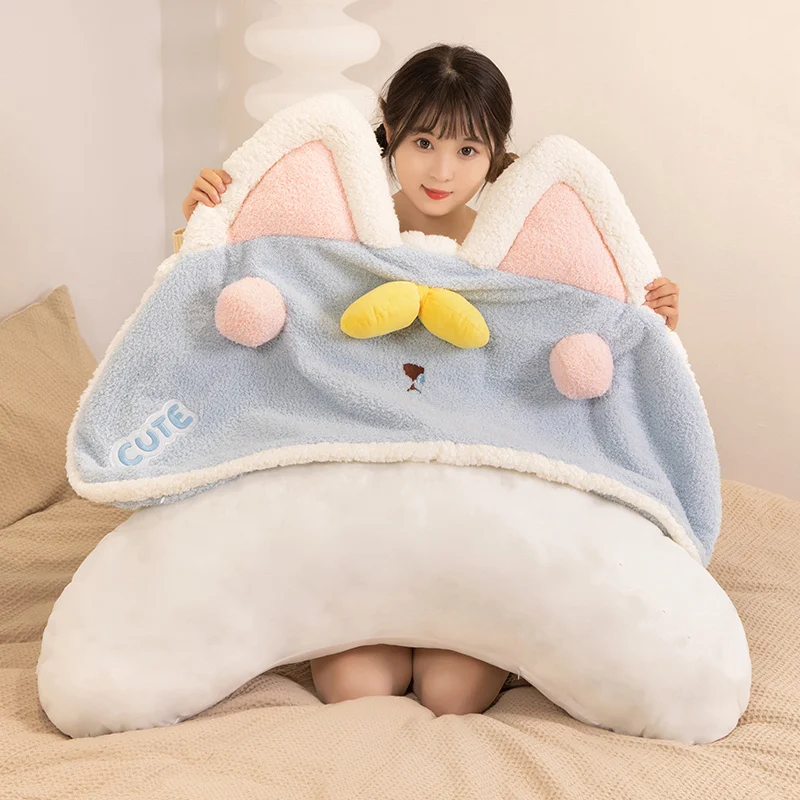 Coussin de chevet en peluche de grande taille pour filles, oreilles d'animaux en peluche créatives, joli chat de dessin animé, lapin, doux, cadeaux de Noël, 75cm