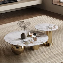 Design Luxury Two Coffee Table Set With Gold Stainless Steel Frame Marble Top Modern Living Room Center Table Furniture