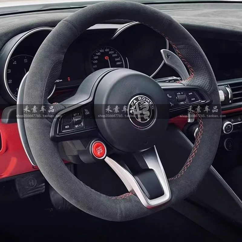 

Чехол на руль автомобиля из натуральной кожи, высококачественный, противоскользящий, с замшевой отделкой, ручной работы, для Alfa Romeo Giulia Stelvio 2020-2022.