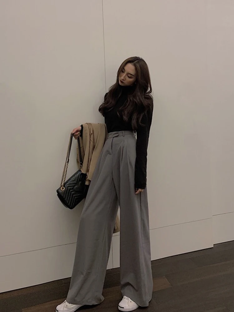 بنطال ذو قصة أرجل واسعة Y2K جلد نسائي شتوي حراري فضفاض قوطي ملابس نوم مبطنة بالصوف وشاحات ثقيلة الوزن بطبقات مزدوجة