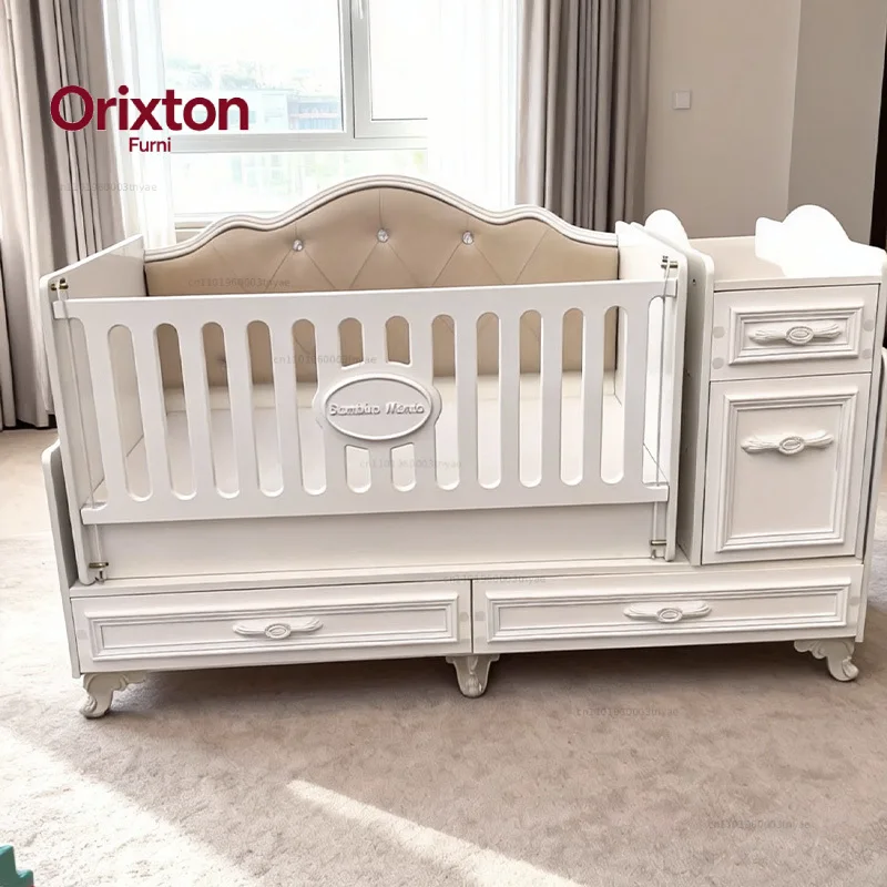 Multifunctional European 4 in 1 Organizer Storage Combination Babies Cot Bed Wooden Crib