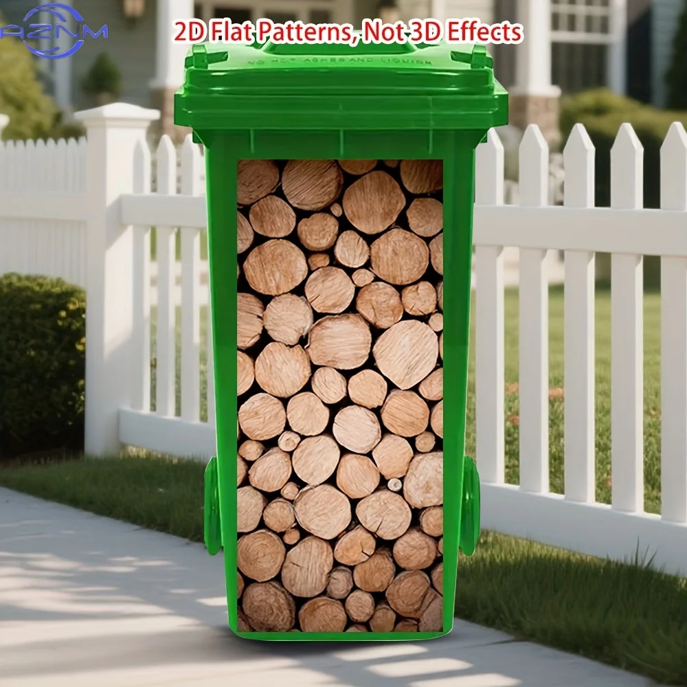 1pc of 2D Flat Wooden Log Print Stickers for Dustbins - Self-Adhesive Decorations for Trash Cans, Suitable for Gardens, Homes,