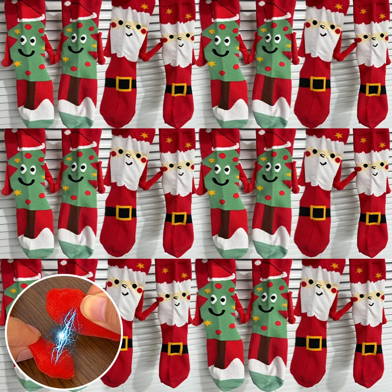 

Creative Christmas Magnetic Couple Socks Funny Hand in Hand Design Stockings Red Cotton Mid-calf Unisex Japanese Style Cute Sock