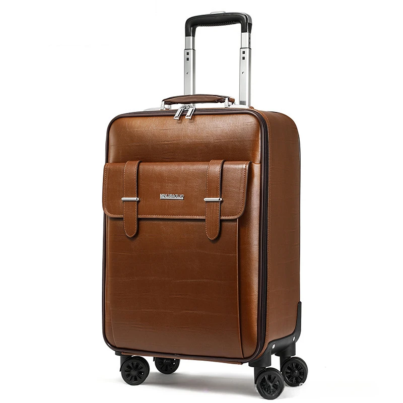 18 Inch Trolley Case Leather Travel Suitcase Carry-on Box Large Capacity Trunk Business Rolling Luggage Password Universal Wheel