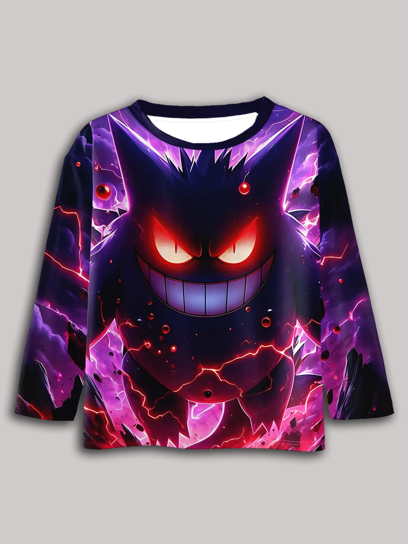 Evil Spirit Gengars 3D Print Children T-Shirt Long Sleeve Spring Fall Clothes Casual Round Neck Boys and Girls Tops