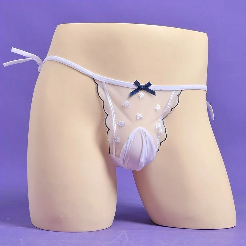 Sexy Lingerie Mens Strap Oil Shiny Sheath Thongs Male Sissy Pouch T-shaped Panties Underwear Transparent Bow G String Free Size view 5