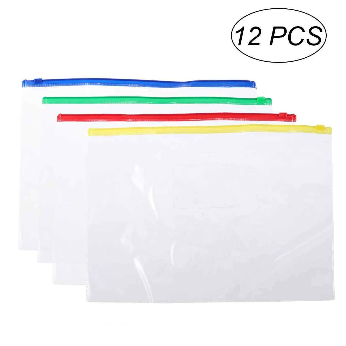 

12Pcs A4 File Pockets PVC Plastic Zipper File Bags Documents Organizer Pouch 33x24cm (Red Yellow Blue Green)