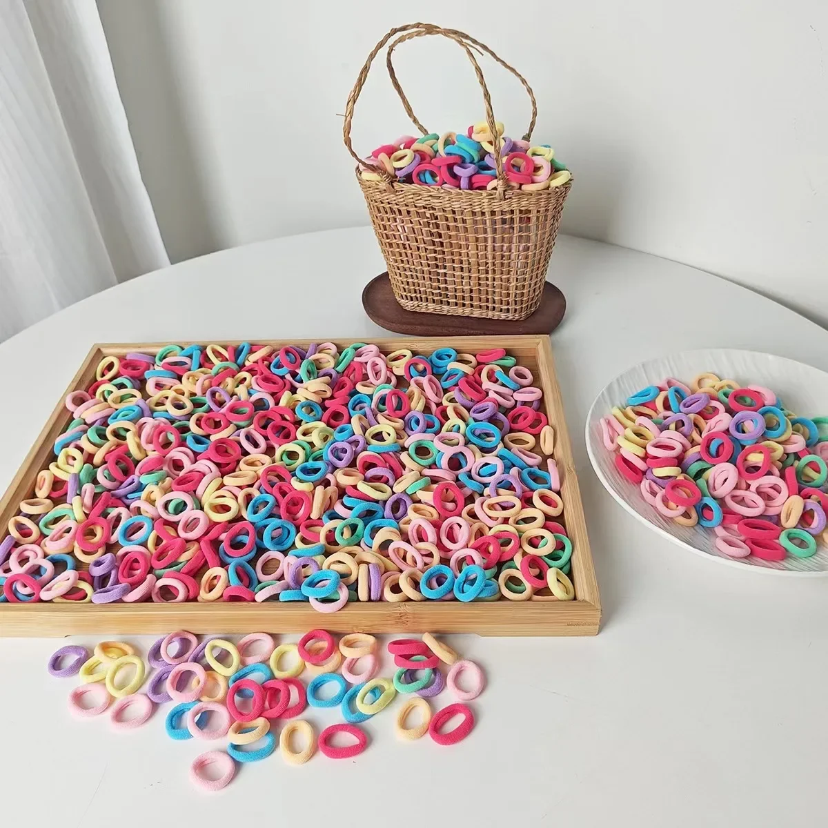 100/300/500Pcs Hair Bands for Children Colorful Nylon Scrunchie Hair Ties Rubber Band Kids Elastic Leagues Girl Hair Accessories