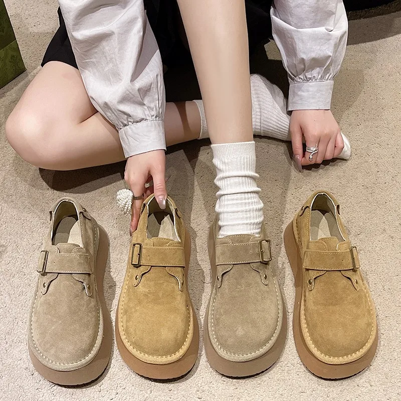 Women Sneakers All-Match Platform Round Toe Shoes for Women Shallow Mouth Casual Sneakers 2024 New Creepers Dress Retro Sneakers