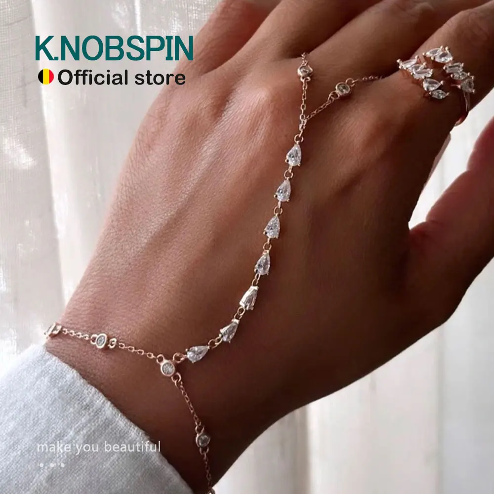 KNOBSPIN 3mm Moissanite Finger Bracelets for Women 15-21cm Adjustable Chain GRA Certified s925 Sterling Silver Bubble Bracelet