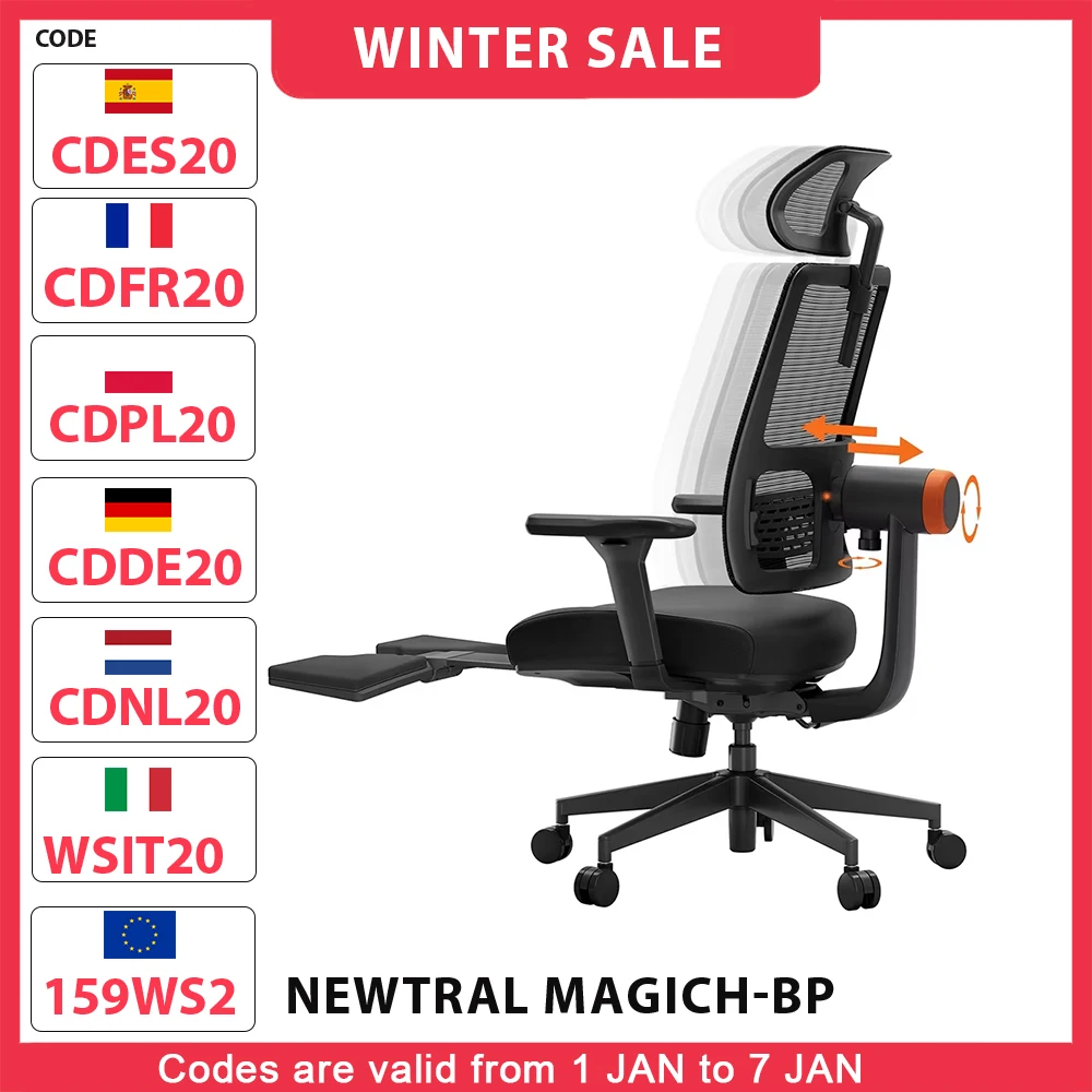 NEWTRAL MagicH-BP Ergonomic Chair with Footrest, Auto-Following Backrest, Adaptive Lower Back Support, Tailored Ergonomic Chair