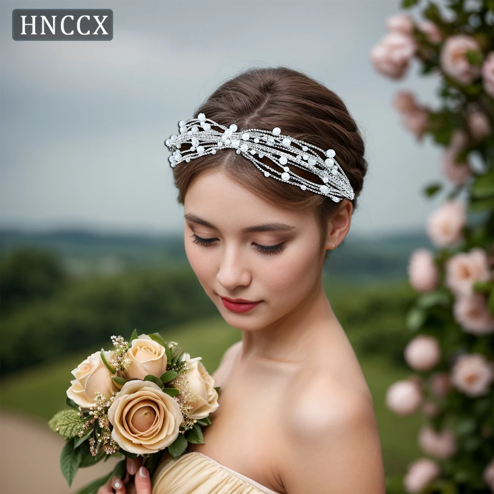 HNCCX Bridal Pearl Hair Hoop Wedding Rhinestone Headwear Woman Headdress Bride Headband Hair Accessories For Evening Party CP658