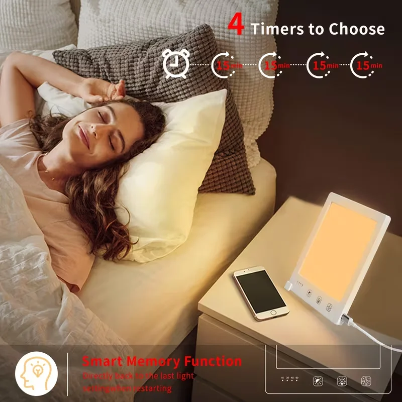 1 مصباح ضوء النهار LED مع حامل قابل للتعديل، ضوء استرخاء رفيع للغاية خالي من الأشعة فوق البنفسجية 10000 لوكس، ملحق ضوء الشتاء الطبيعي للمنزل #3