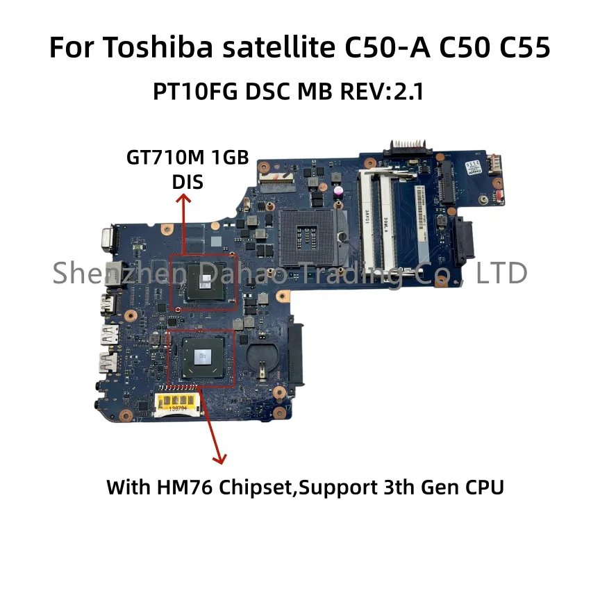 Placa base para ordenador portátil Toshiba Satellite C50-A C50 C55, PT10FG DSC MB, con chipset HM76 GT710M 1GB-GPU H000062020 H000061960