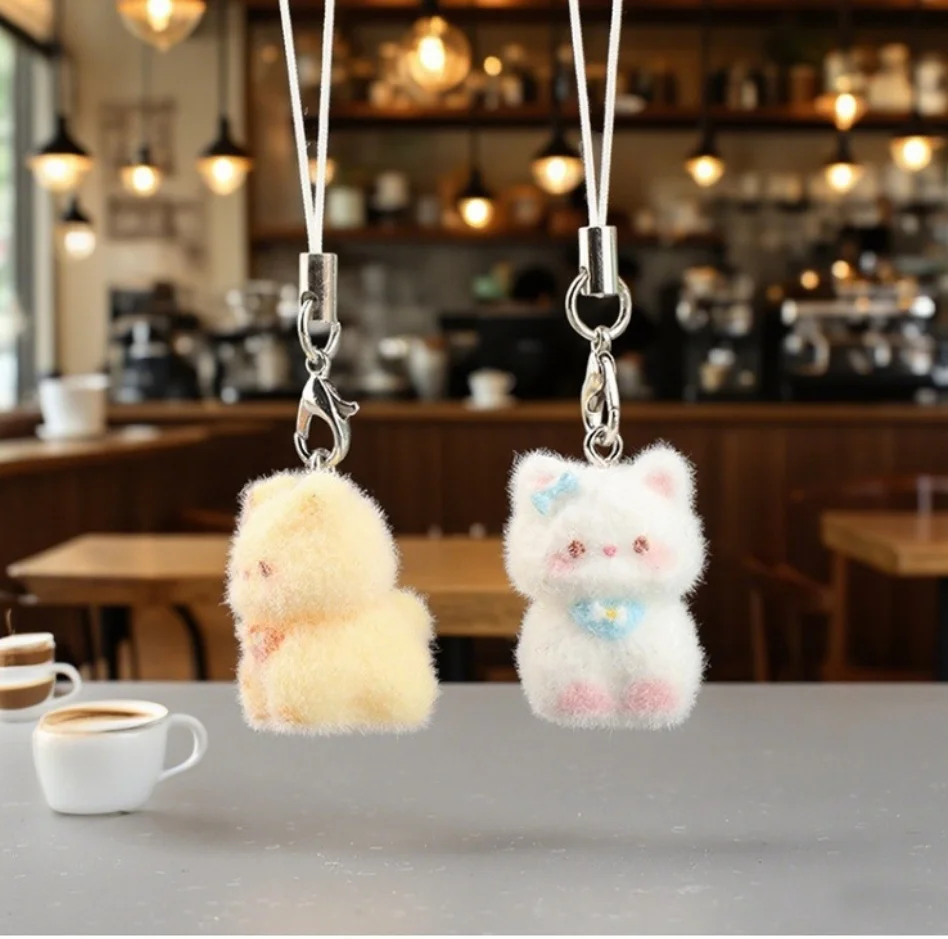 لطيف الكرتون يتدفقون الحيوان القط قلادة المفاتيح للحقائب سماعة سيارة المفاتيح ديكور سلاسل المفاتيح اكسسوارات سلسلة الهاتف الحبل
