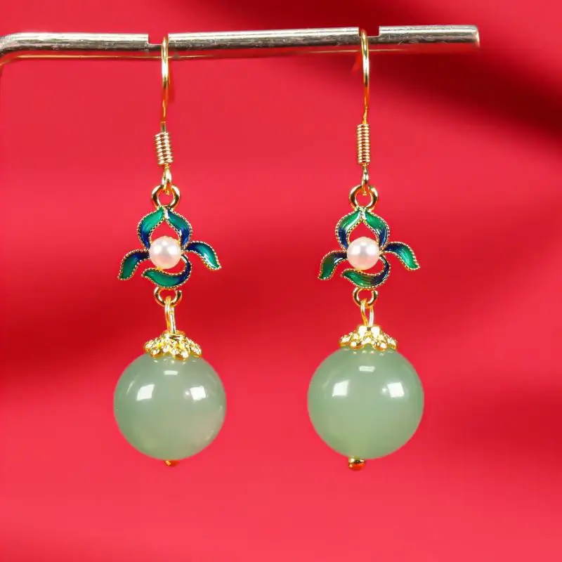 

12 мм натуральный Мьянманский жадеит зеленый нефритовый шар серьги женские ювелирные изделия из натурального бирманского нефрита круглые бусины висячие серьги