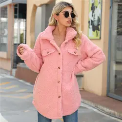 2023 donne Sherpa maglione in pile di alta qualità soffice Teddy Cardigan Vintage rosa peluche cappotto di media lunghezza inverno caldo Streetwear