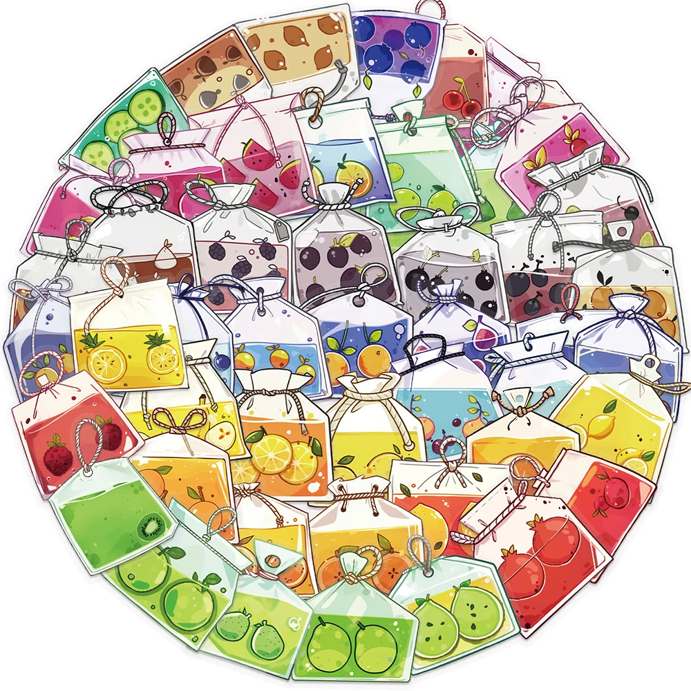 

10/30/50pcs Cartoon Fruit Tea Bag Stickers Transparent Cute Graffiti Decal Water Bottle Phone Laptop Waterproof Sticker Kids Toy