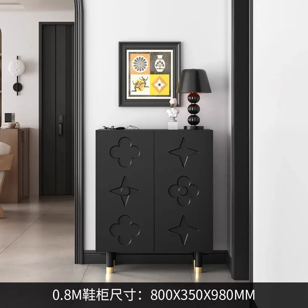 Ultra-thin black shoe cabinet storage cabinet, high-end modern light luxury storage cabinet, entrance cabinet