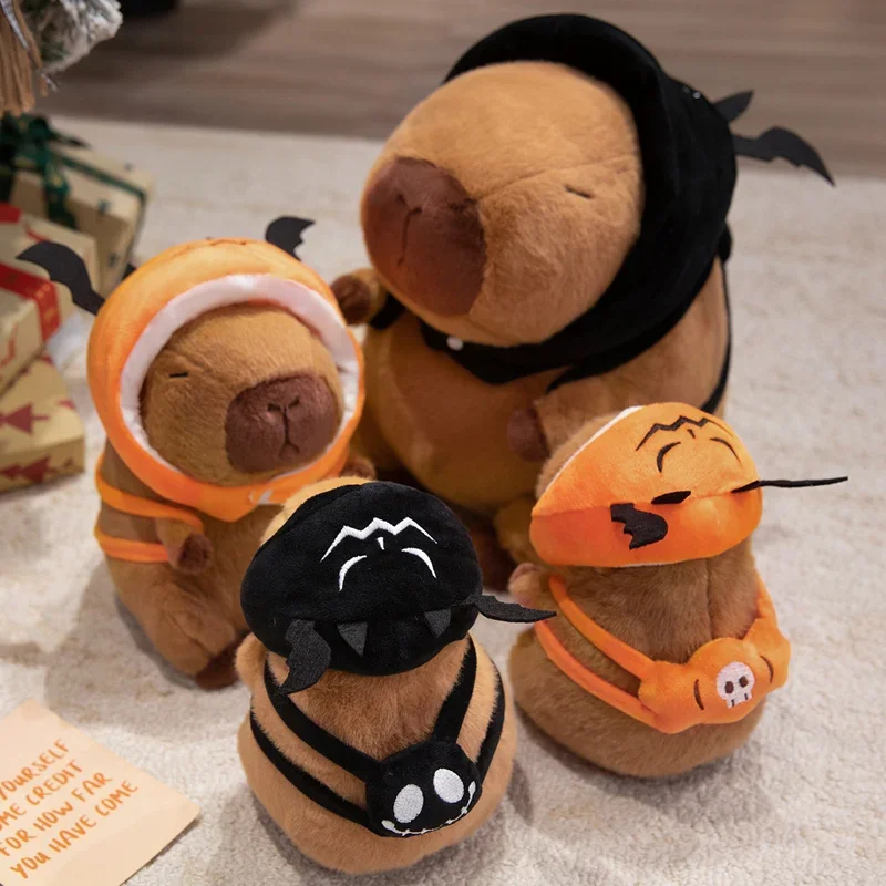 

Cute Pumpkin Hat Capybara Doll Stuffed Chubby Plush Toy Cartoon Animal with Bat Cute Halloween Doll Birthday Gifts